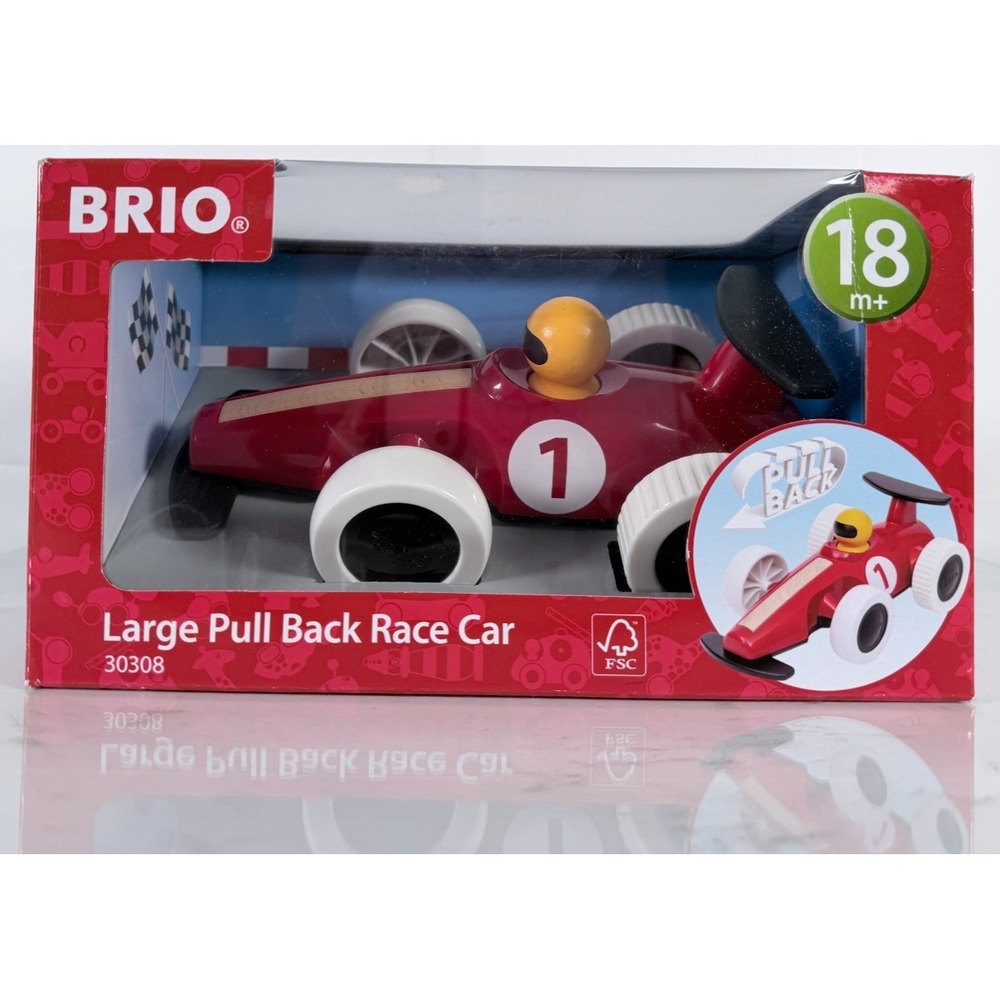 BRIO Large Wooden Pull-Back Race Car Toy for Kids 18+ Months 8" Long #1 Indy